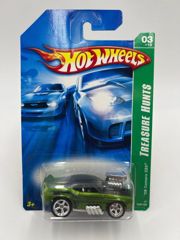 2007 Hot Wheels Super Treasure Hunt #123 69 Camaro Z28 Tooned Green W  Protector *Cracked Blister & Flaking* For Cheap