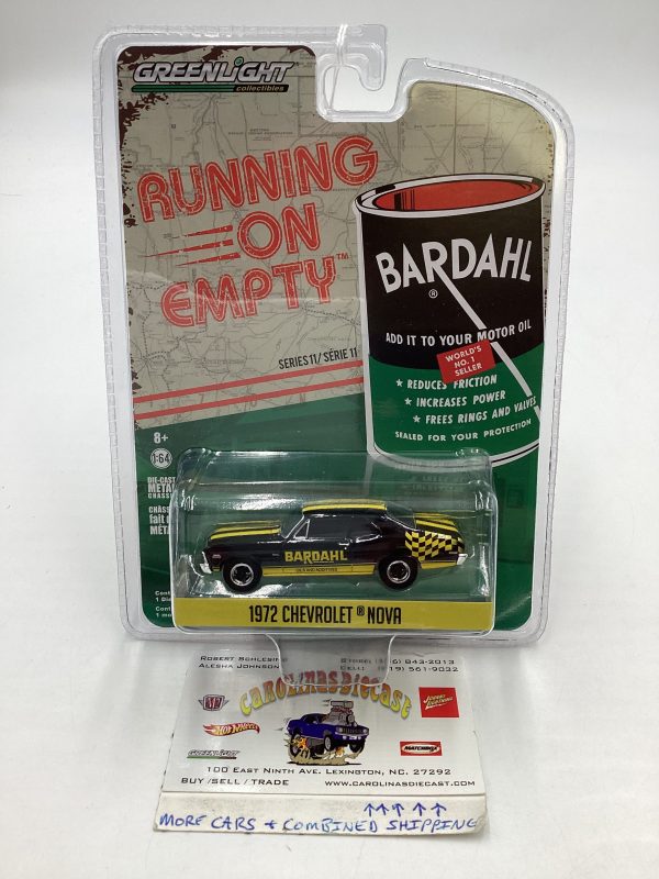 Greenlight Running on Empty Bardahl 1972 Chevrolet Nova Hot on Sale