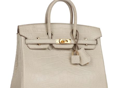 Hermes Birkin 25 Beton Matte Alligator Gold Hardware For Sale