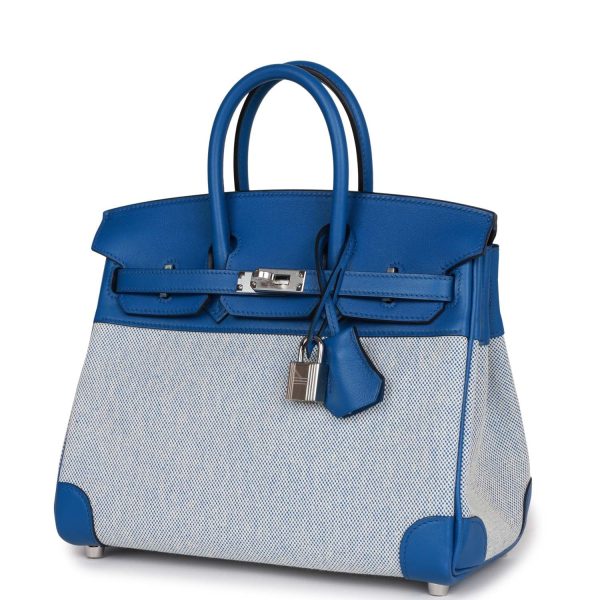 Hermes Birkin 25 Bleu Bill Toile H and Bleu France Swift Swift Palladium Hardware Fashion