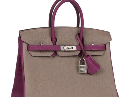 Hermes Special Order (HSS) Birkin 25 Gris Asphalte and Anenome Togo Brushed Palladium Hardware Supply