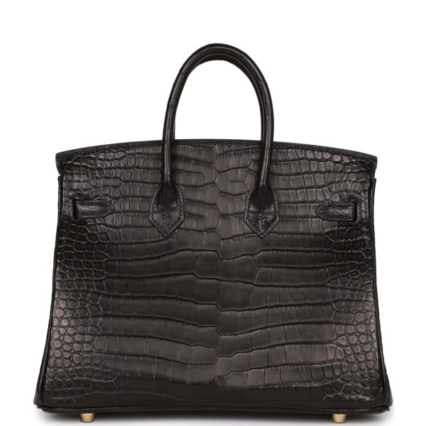 Hermes Birkin 25 Black Matte Porosus Crocodile Gold Hardware Sale