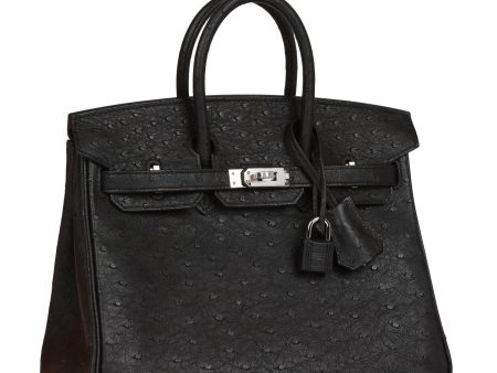 Hermes Birkin 25 Black Ostrich Palladium Hardware on Sale