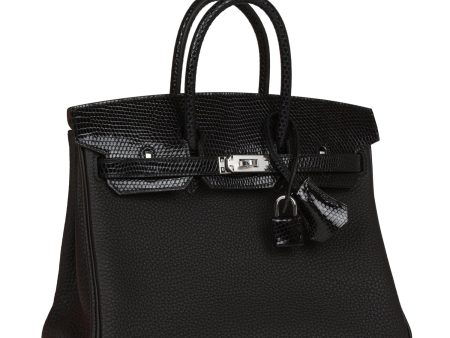 Hermes Birkin 25 Black Lizard and Togo Touch Palladium Hardware Online Hot Sale