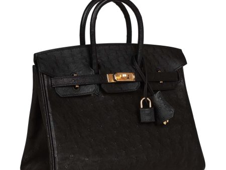 Hermes Birkin 25 Black Ostrich Gold Hardware Cheap