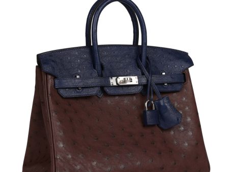 Hermes Bi-Color Birkin 25 Rouge Sellier and Bleu Saphir Ostrich Palladium Hardware Online Hot Sale