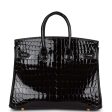 Hermes Birkin 25 Black Shiny Niloticus Crocodile Gold Hardware Online now