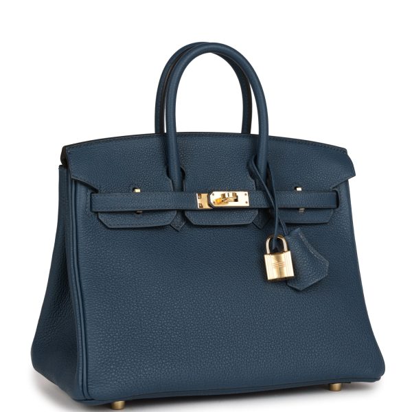 Hermes Birkin 25 Bleu De Prusse Togo Gold Hardware on Sale