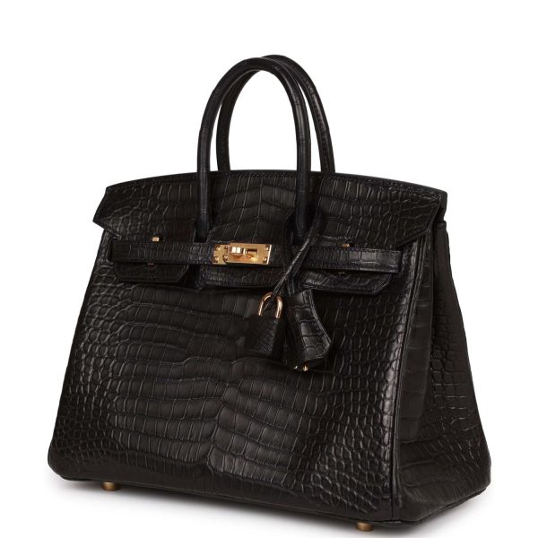 Hermes Birkin 25 Black Matte Porosus Crocodile Gold Hardware Sale